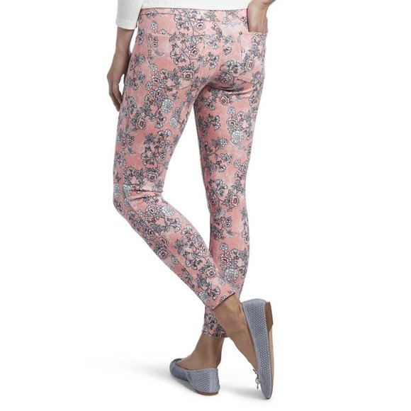 HUE U18745 Essential Denim SKIMMER Legging Jegging MINI FLORAL Coral Bliss (XS) - Picture 2 of 2